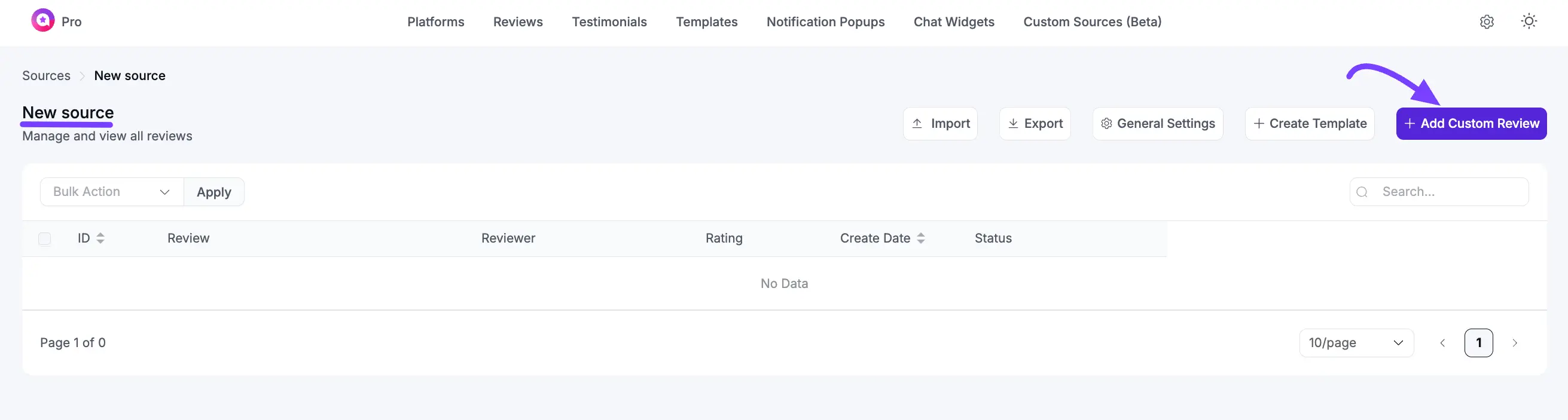 Clicking the 'Add Custom Review' button