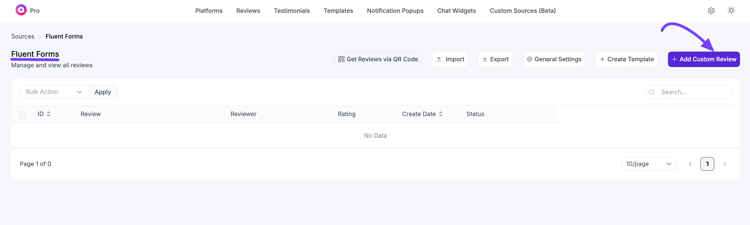 Clicking the 'Add Custom Review' button