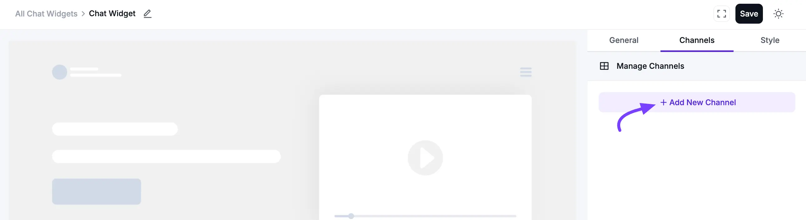 Add New Channel button in the chat editor