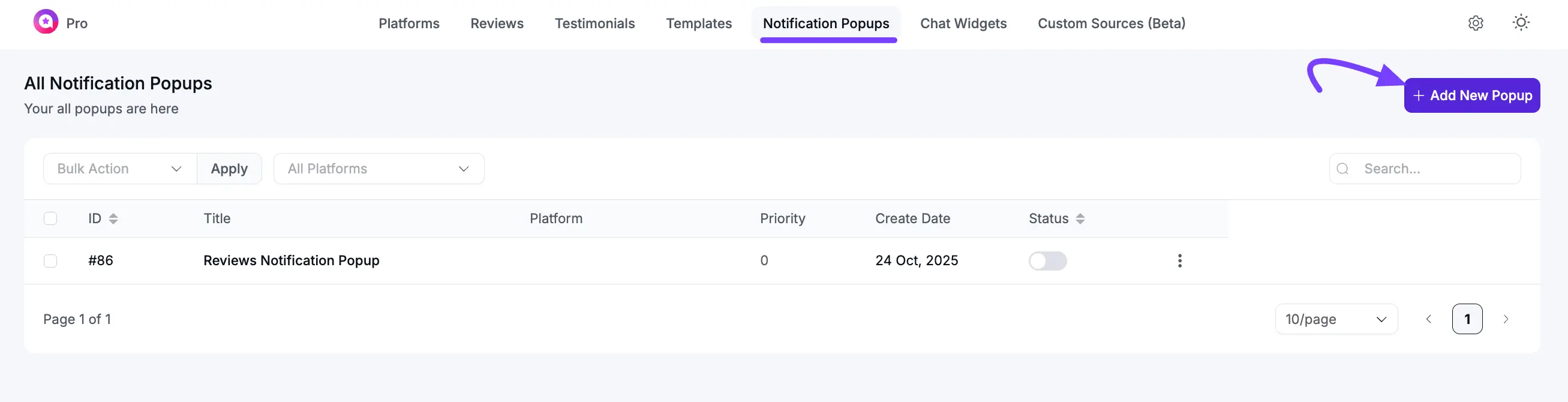Notification Popup Section