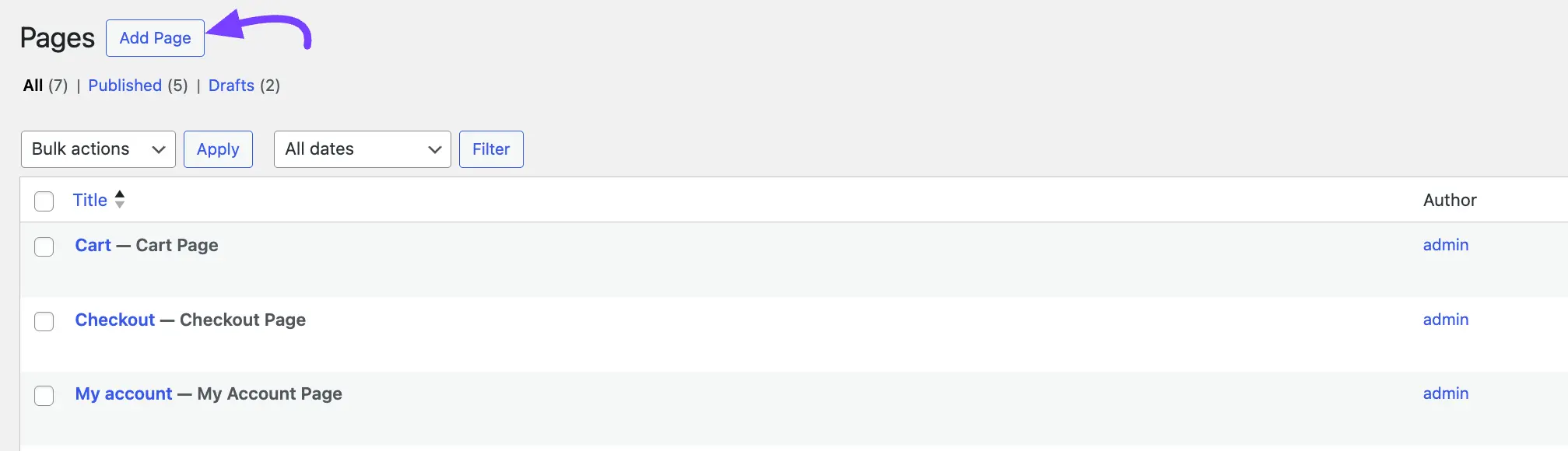 Navigating to Pages in the WordPress dashboard