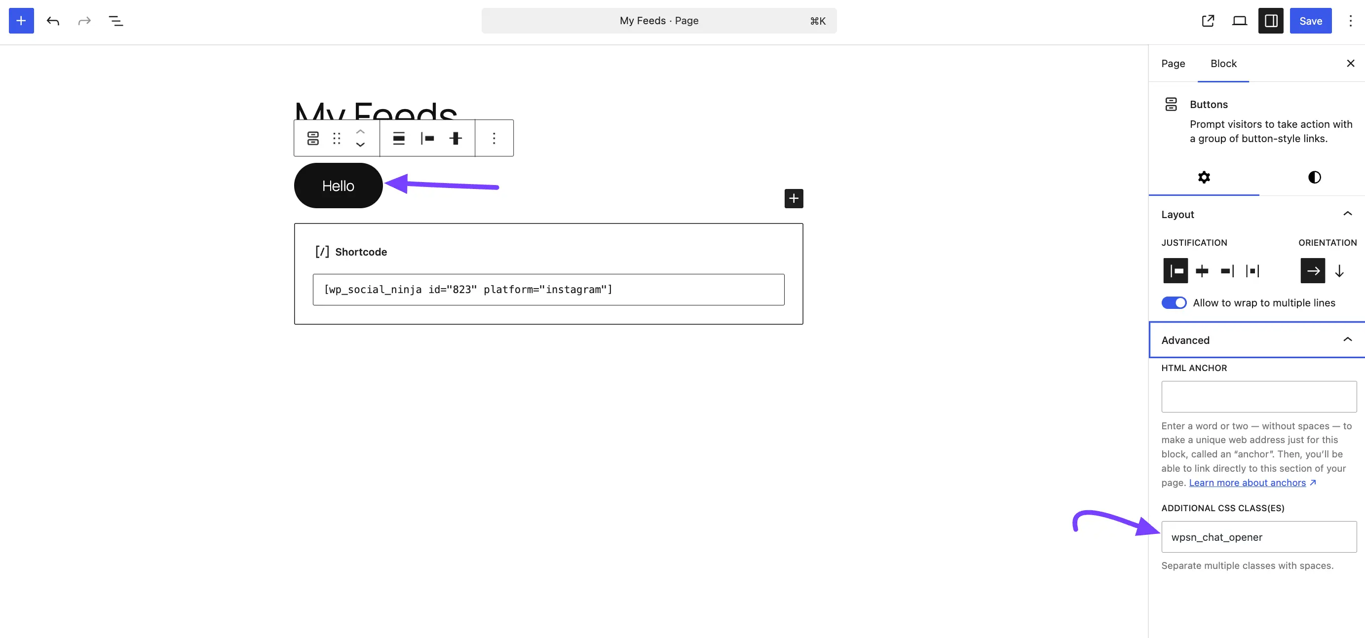 Adding the wpsn_chat_opener CSS class