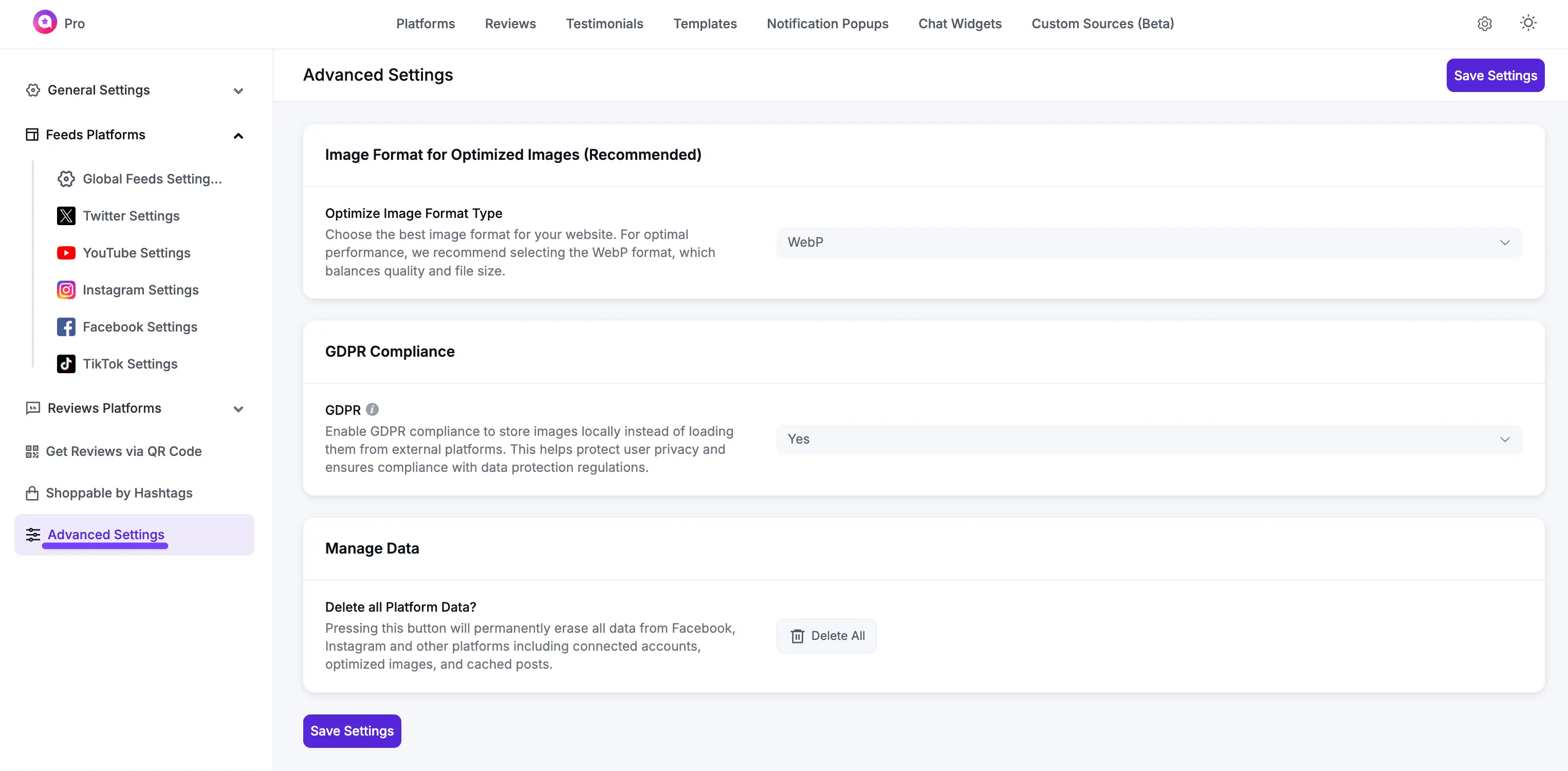 Advance Settings in General Settings