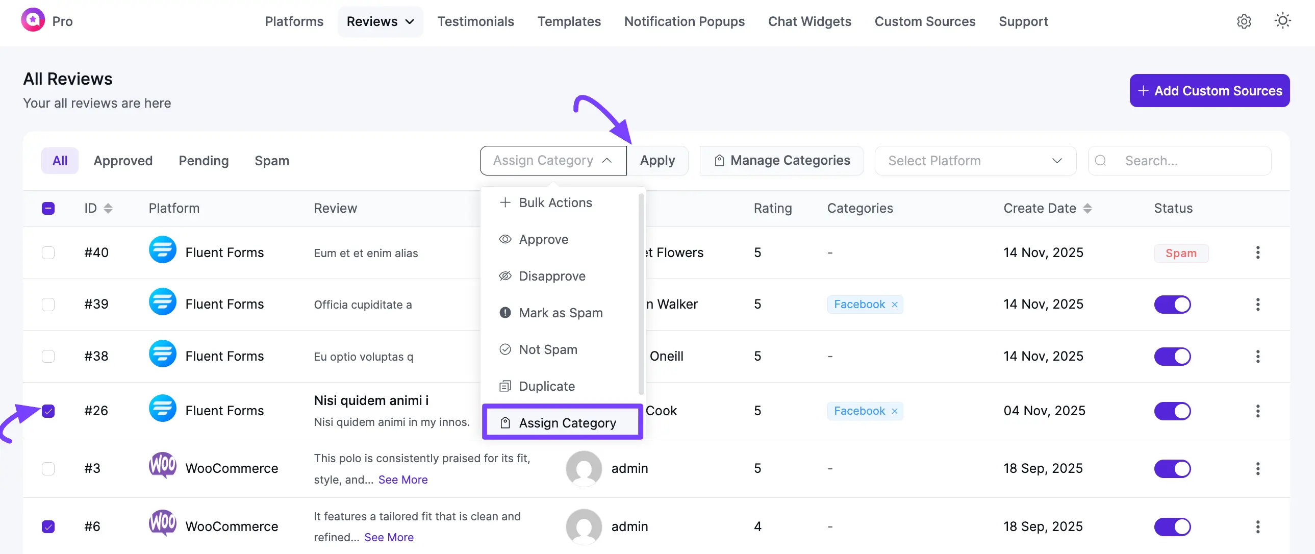 Assign Category in the Bulk Action dropdown