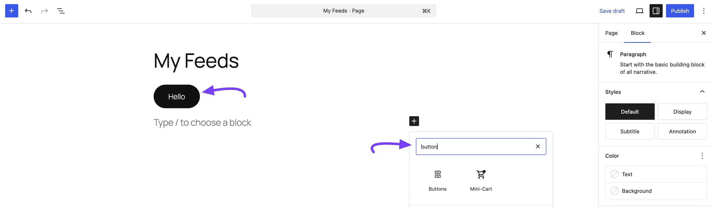 Adding a Button block in the WordPress editor