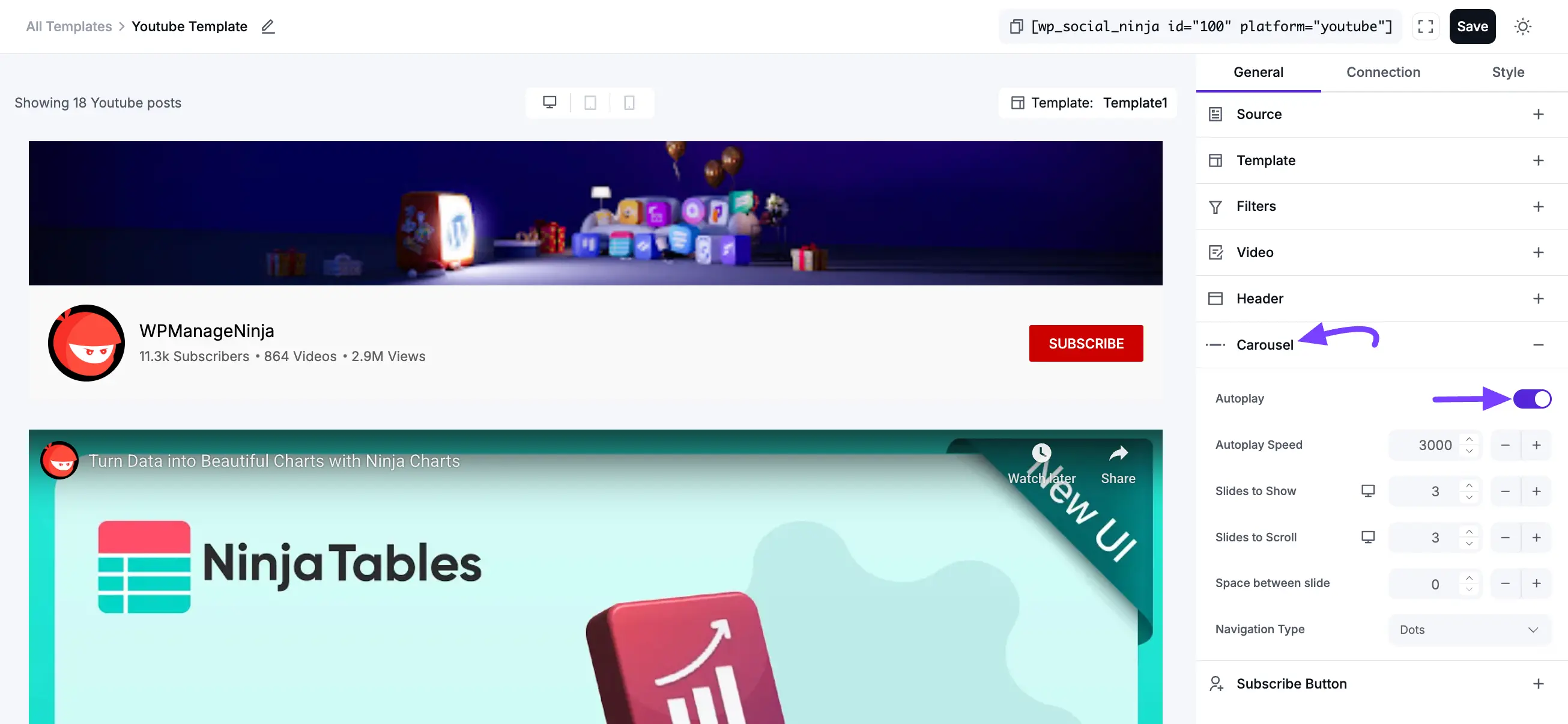 carousel Template Settings