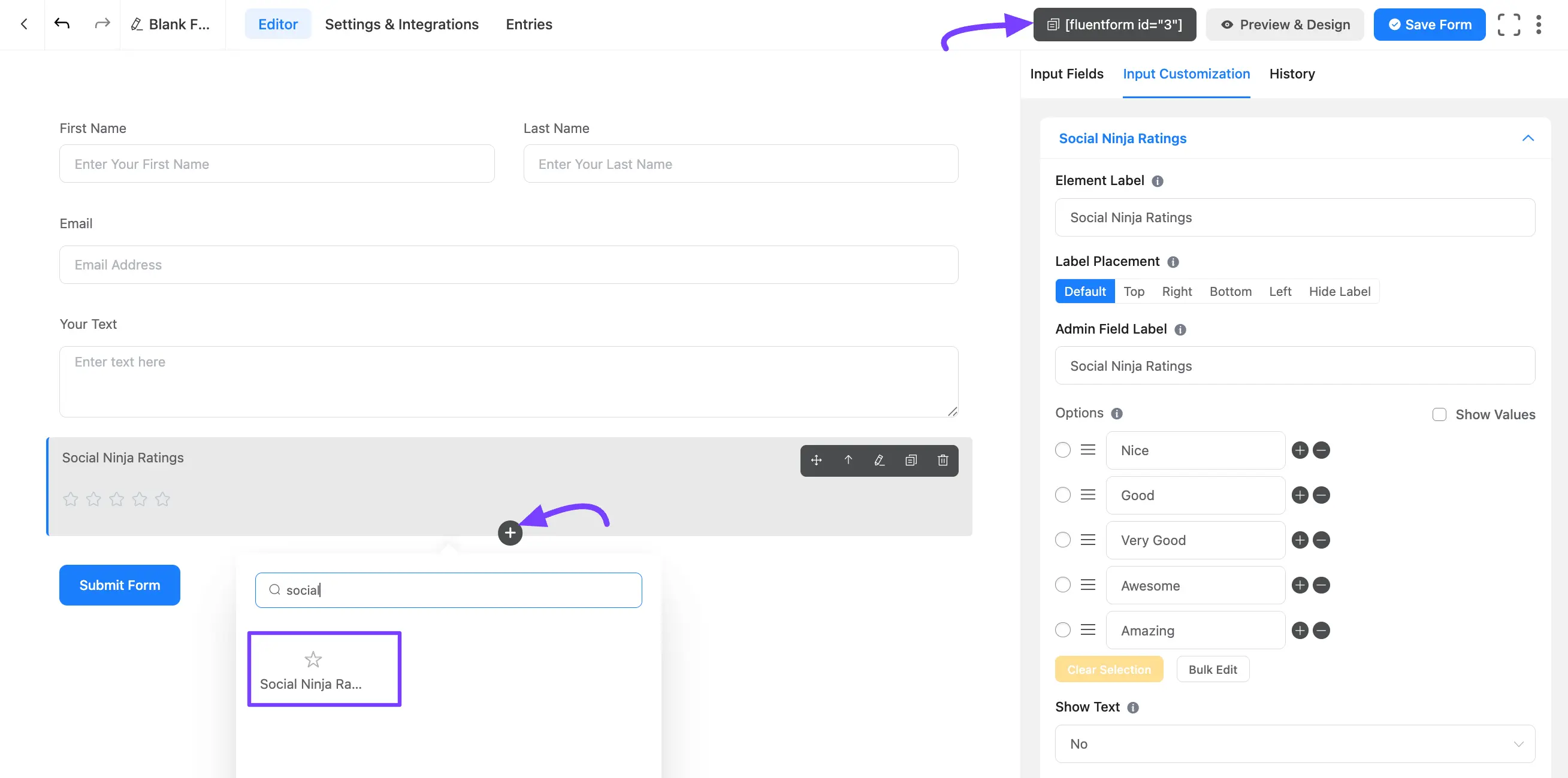 Fluent Forms shortcode
