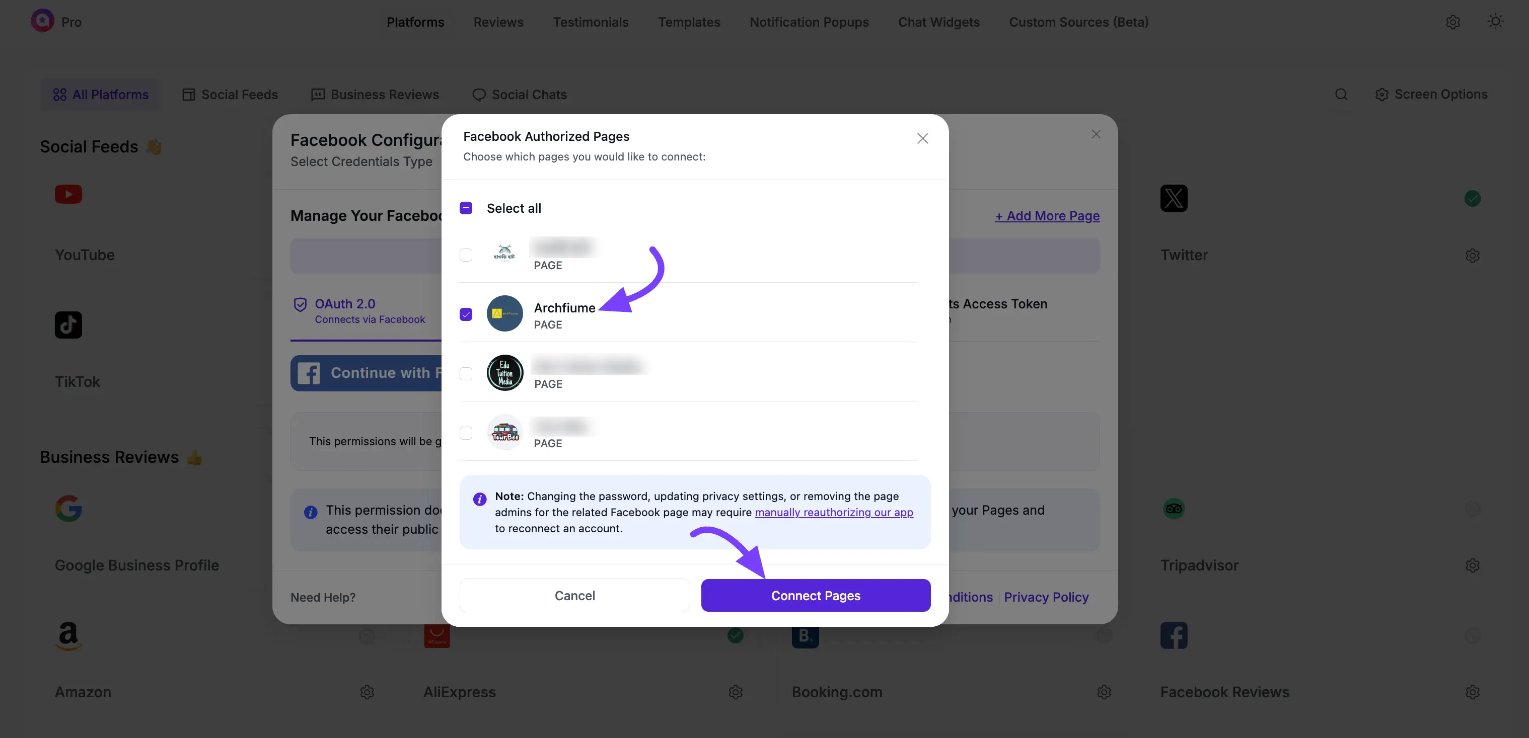 Wp Social Ninja Facebook Page Select
