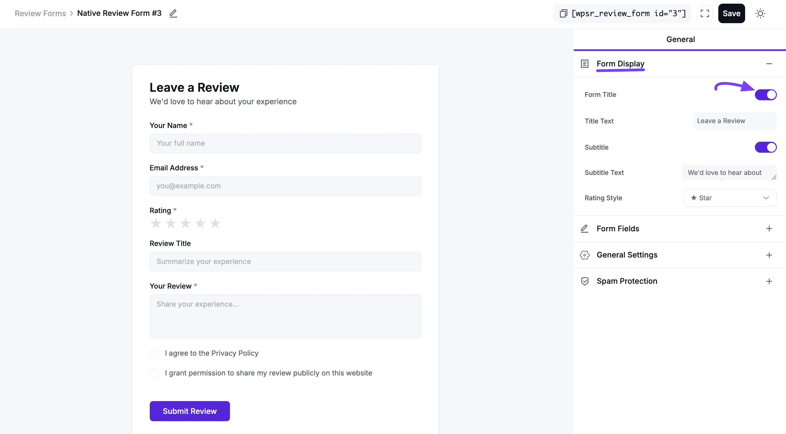 Create a REview Form