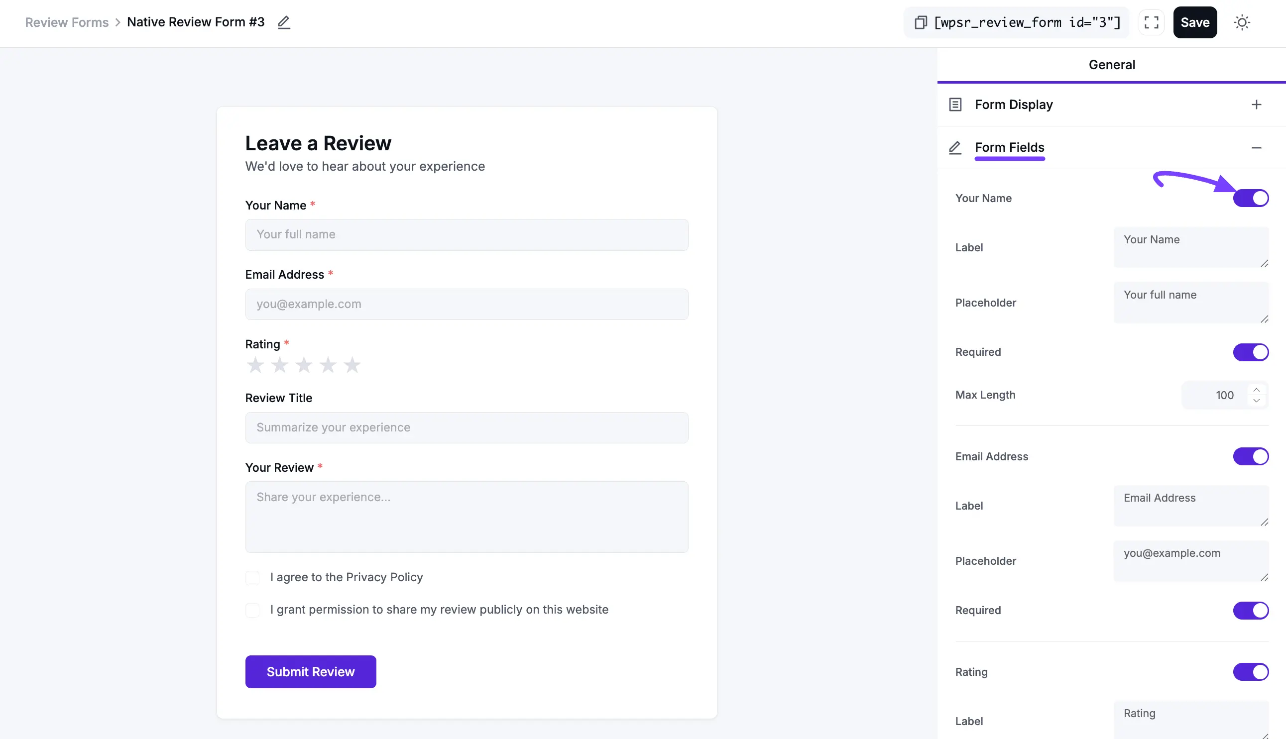 Create a REview Form