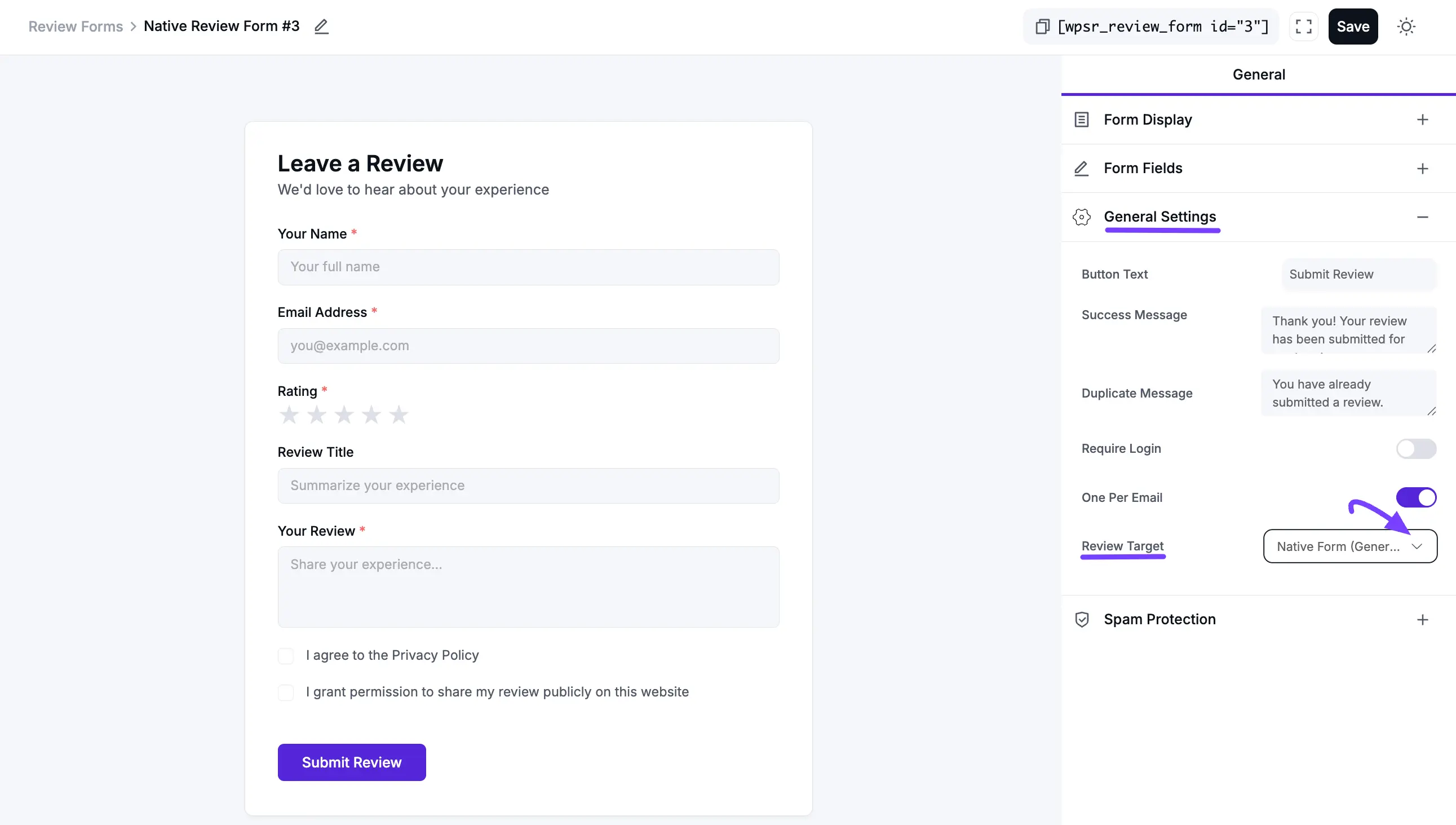 Create a REview Form
