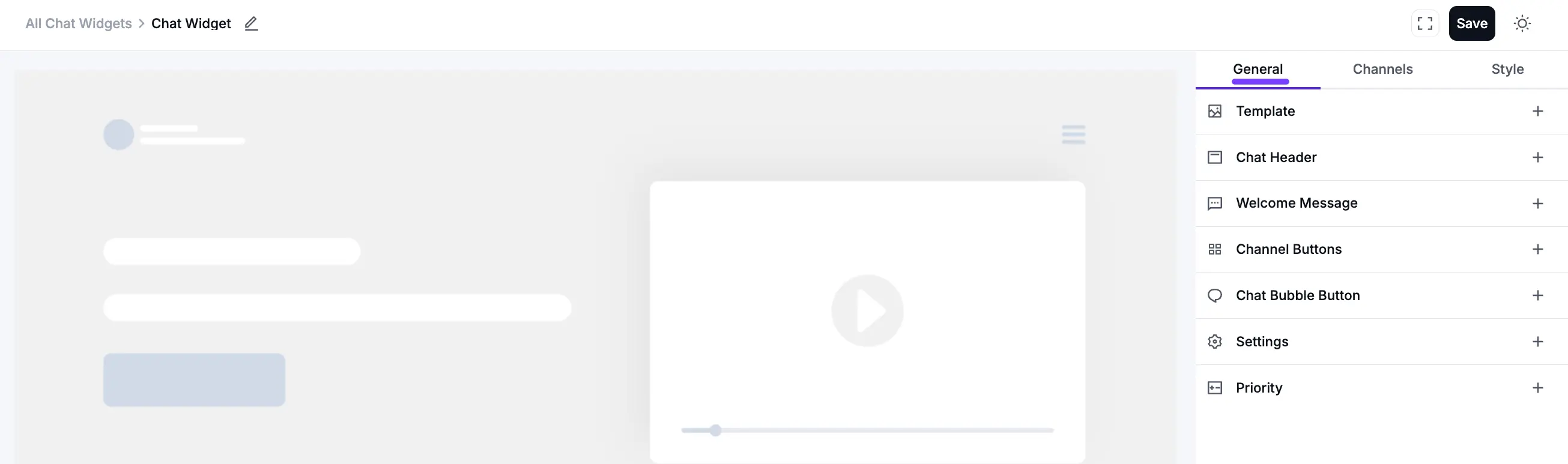 The General tab in the Chat Widget settings