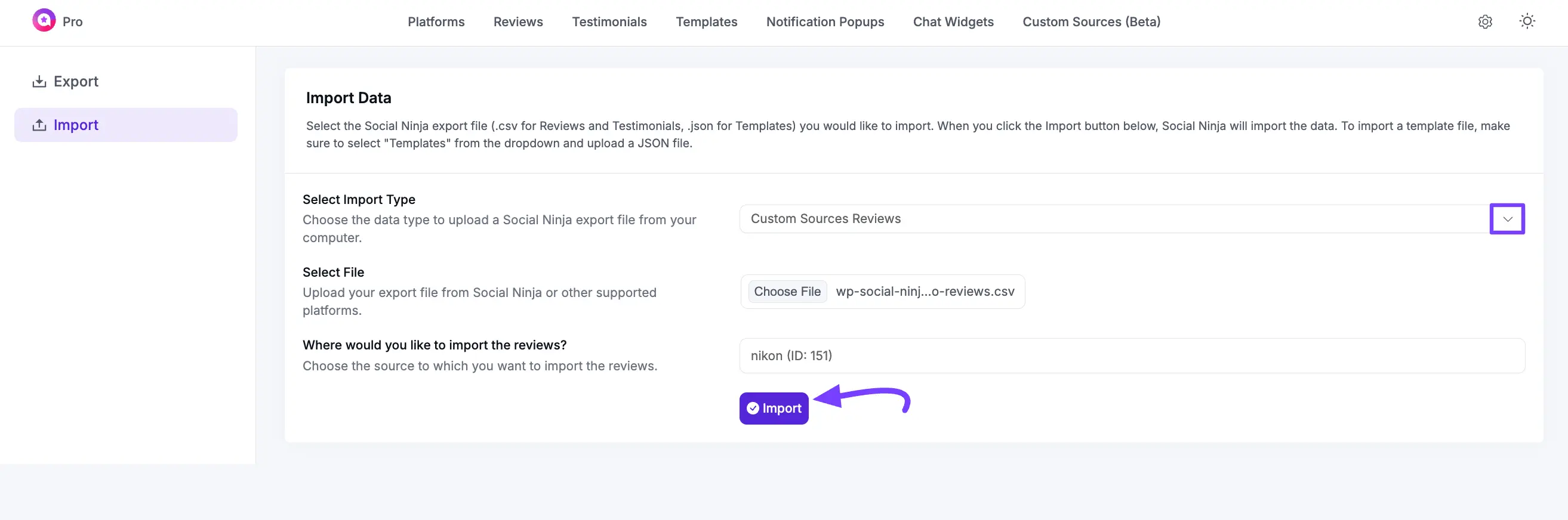 The CSV Import interface for Custom Sources