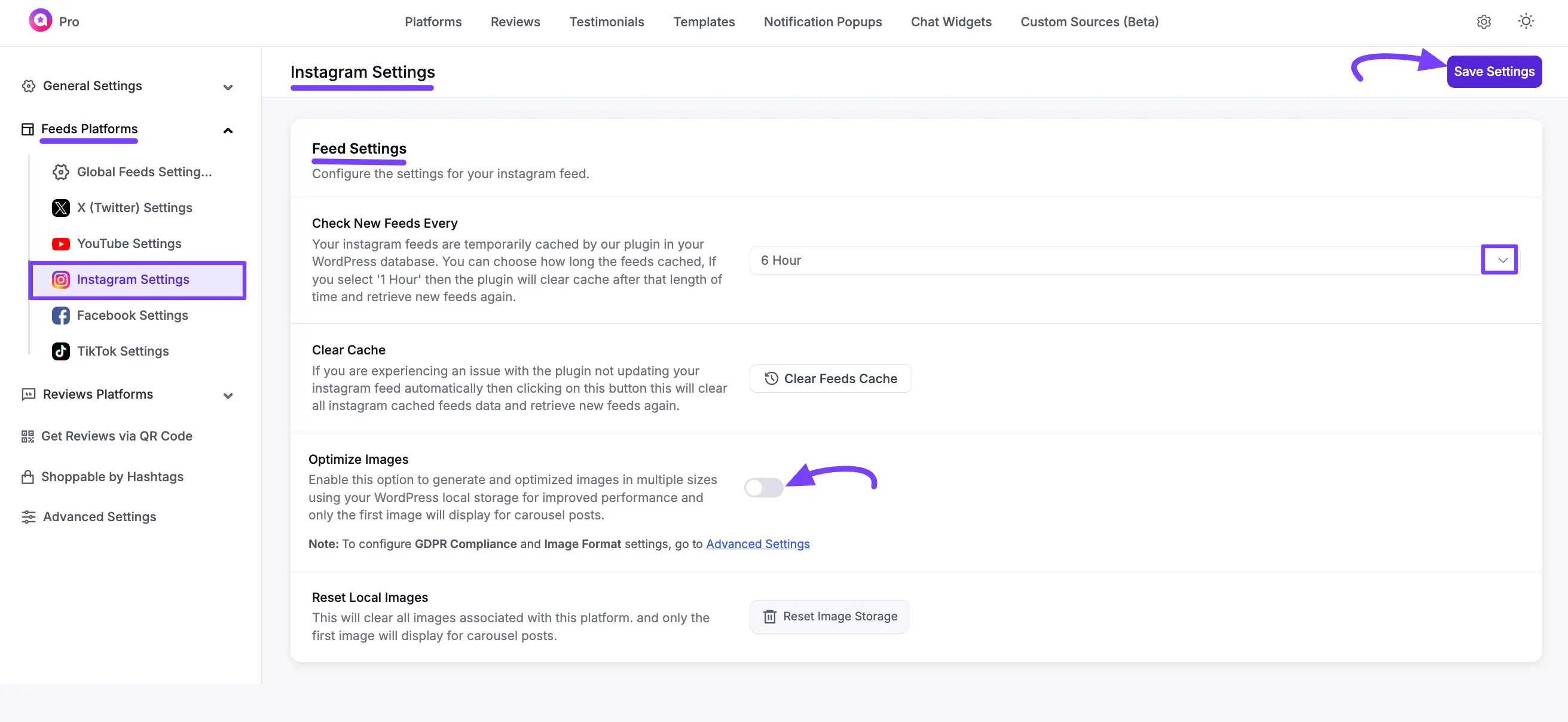 Enabling Feed Settings