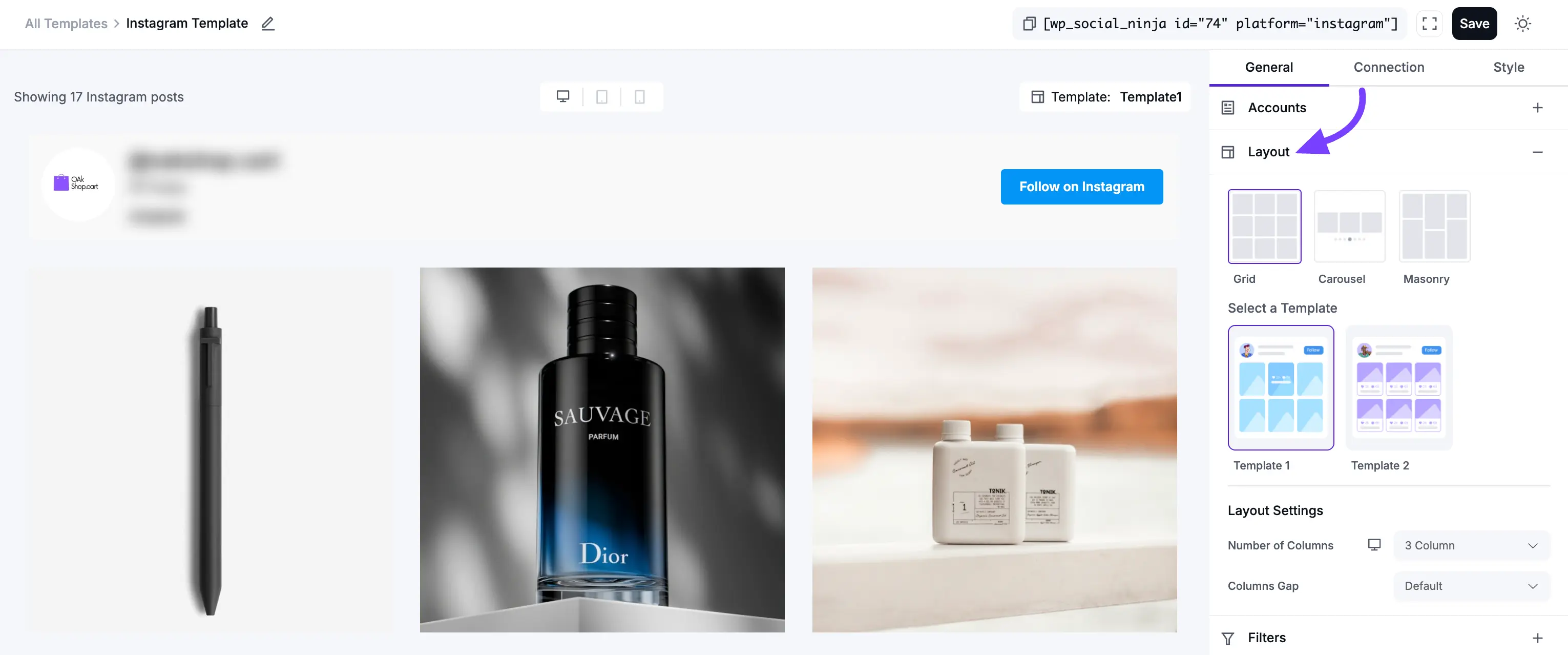 Instagram Feed Template Settings