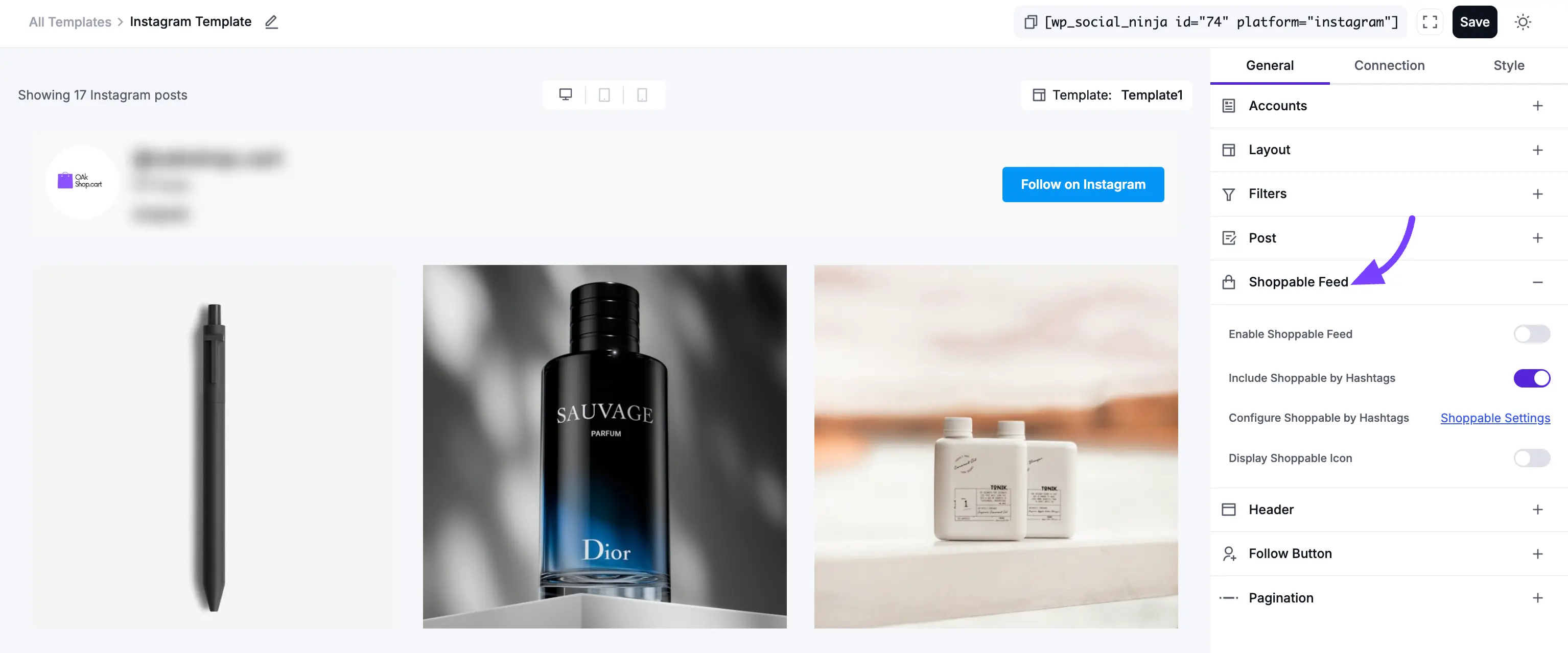 Instagram Feed Template Settings