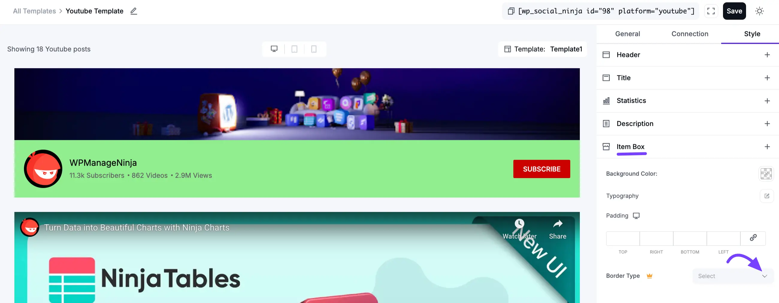 Styling the YouTube feed item box