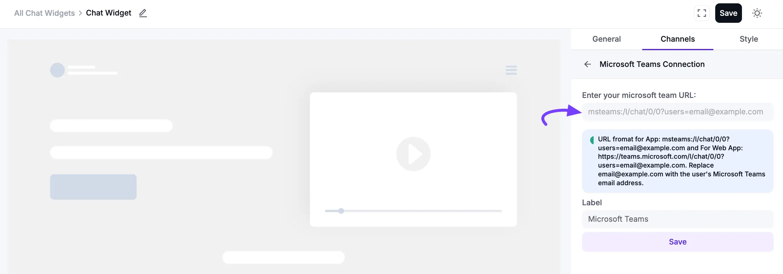 Configuring the Microsoft Teams URL 