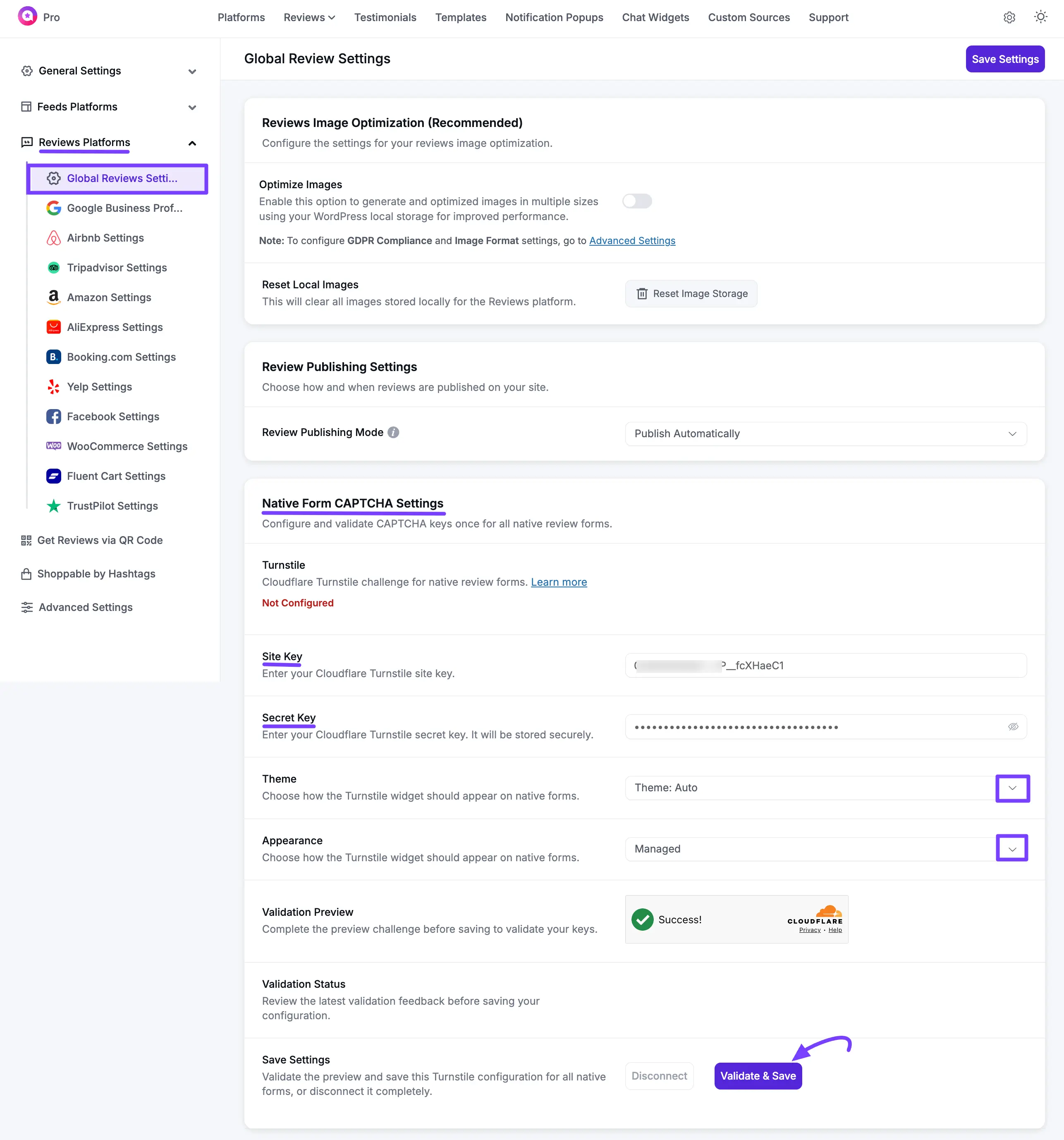 Configure Turnstile in WP Social Ninja