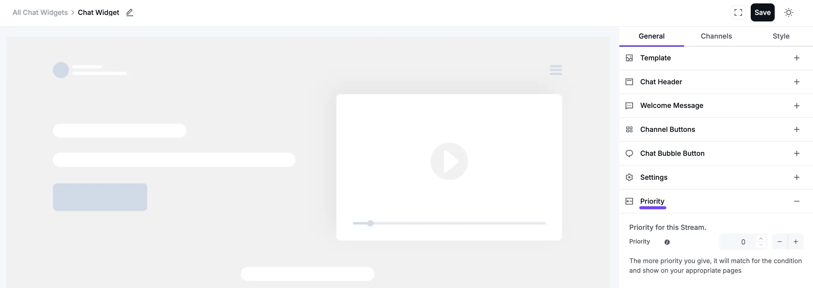 Configuring the main Chat Widget Priority settings