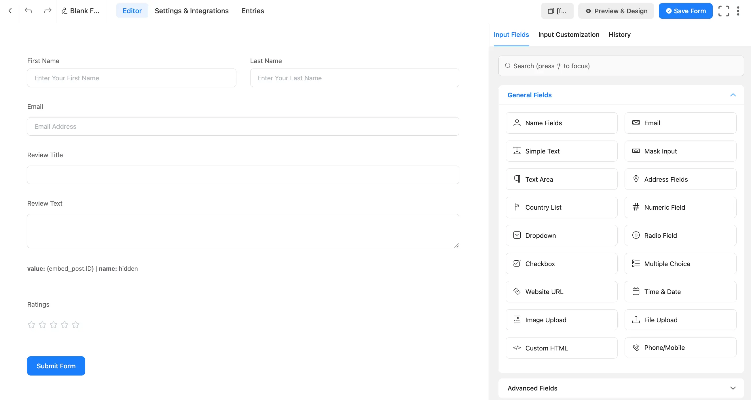 Create a Review Form 