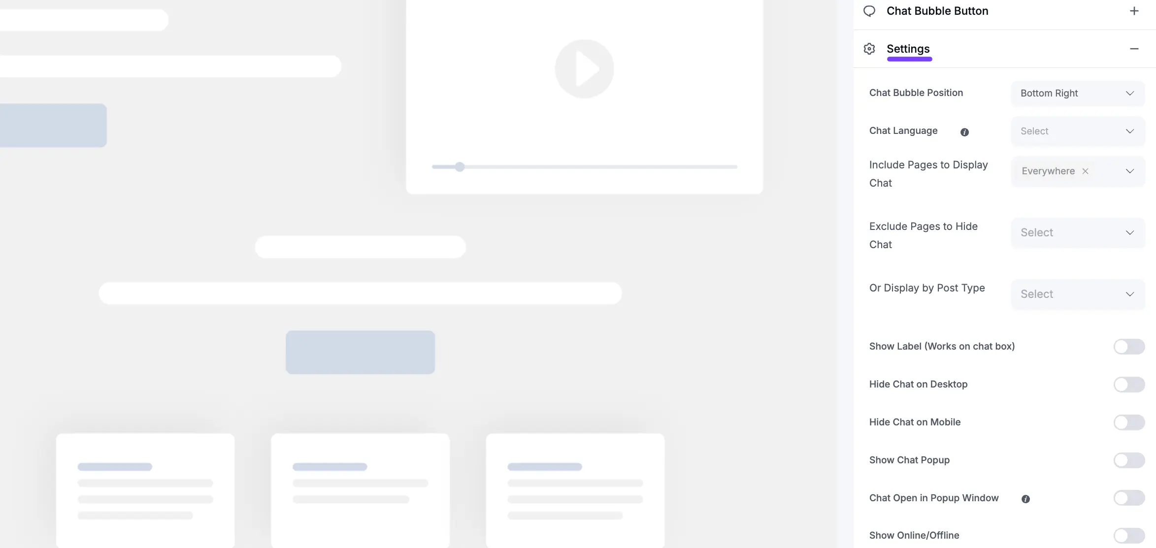 Configuring the main Chat Widget settings