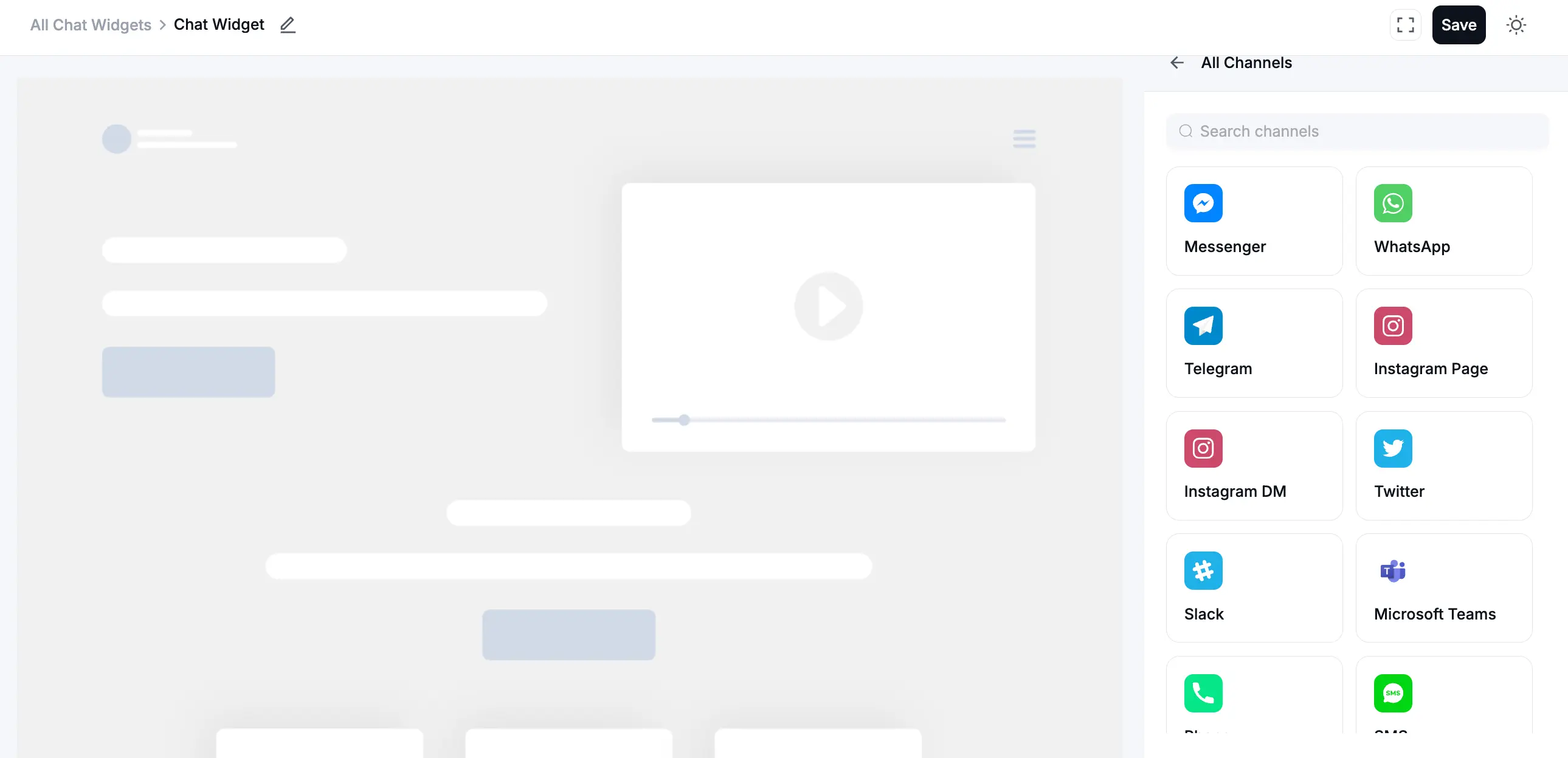 Pop-up list of available chat channels
