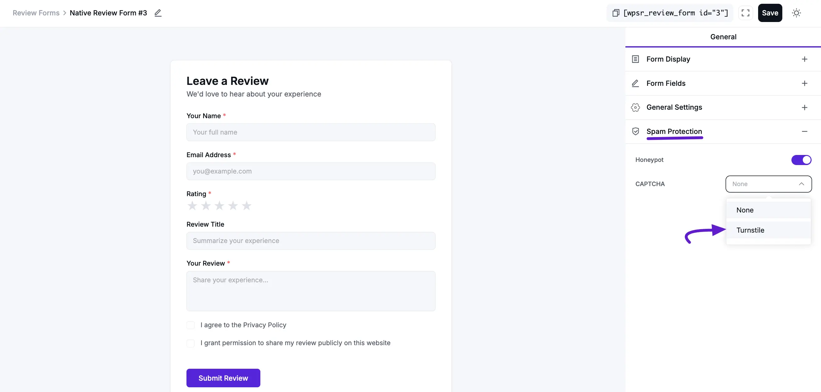 Create a Review Form