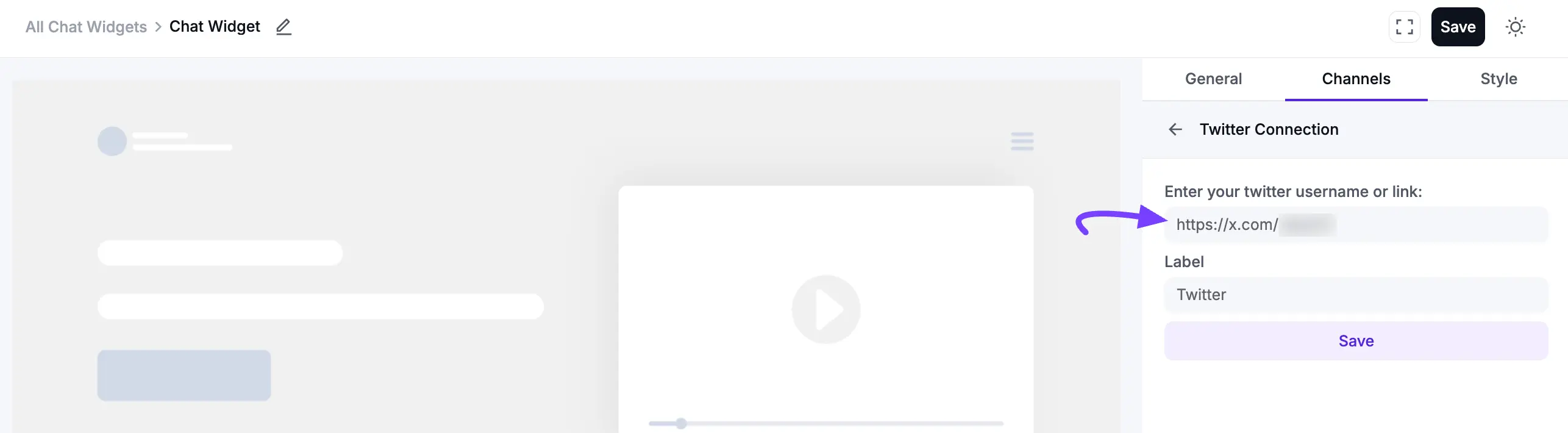Configuring the Twitter Username or URL
