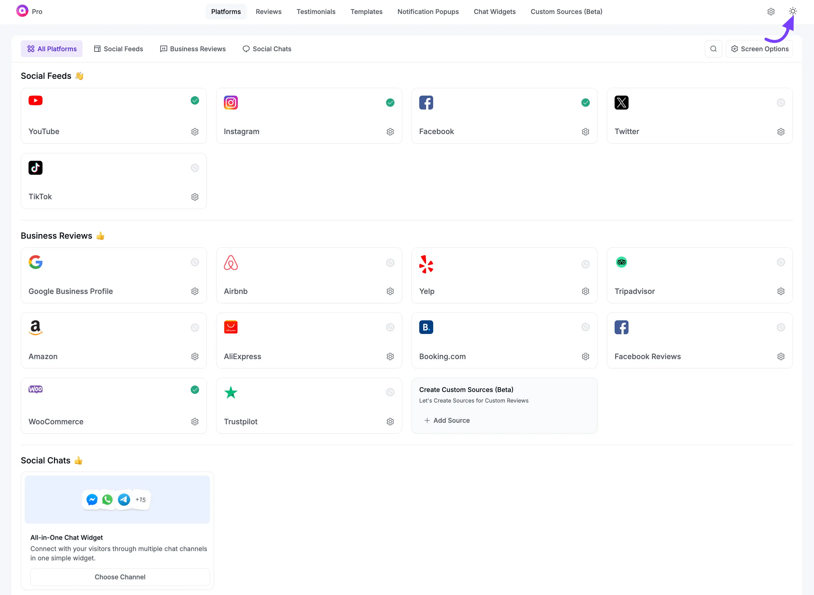 The main Templates management screen in WP Social Ninja