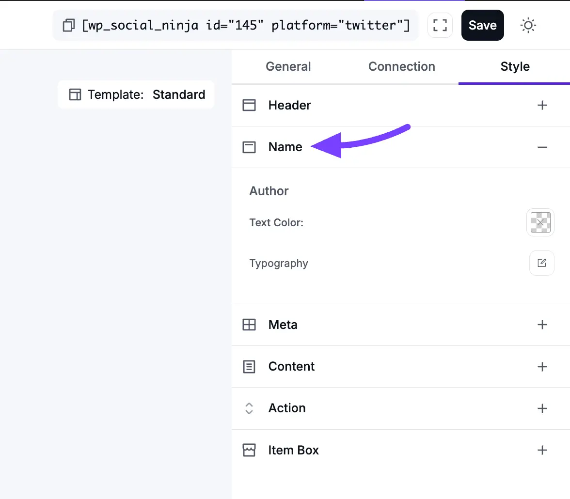 X template styling connection