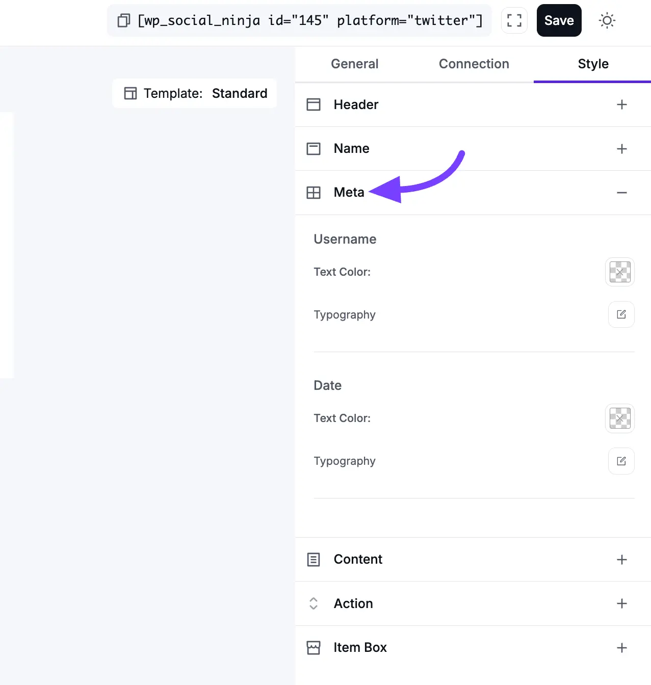 X template styling connection