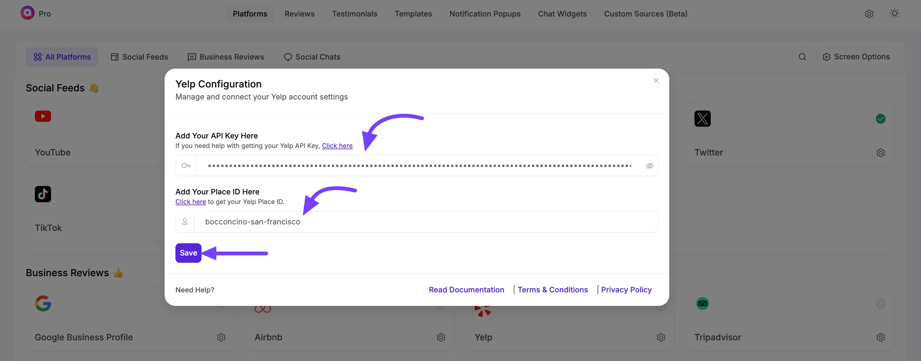 Yelp Configuration for Review